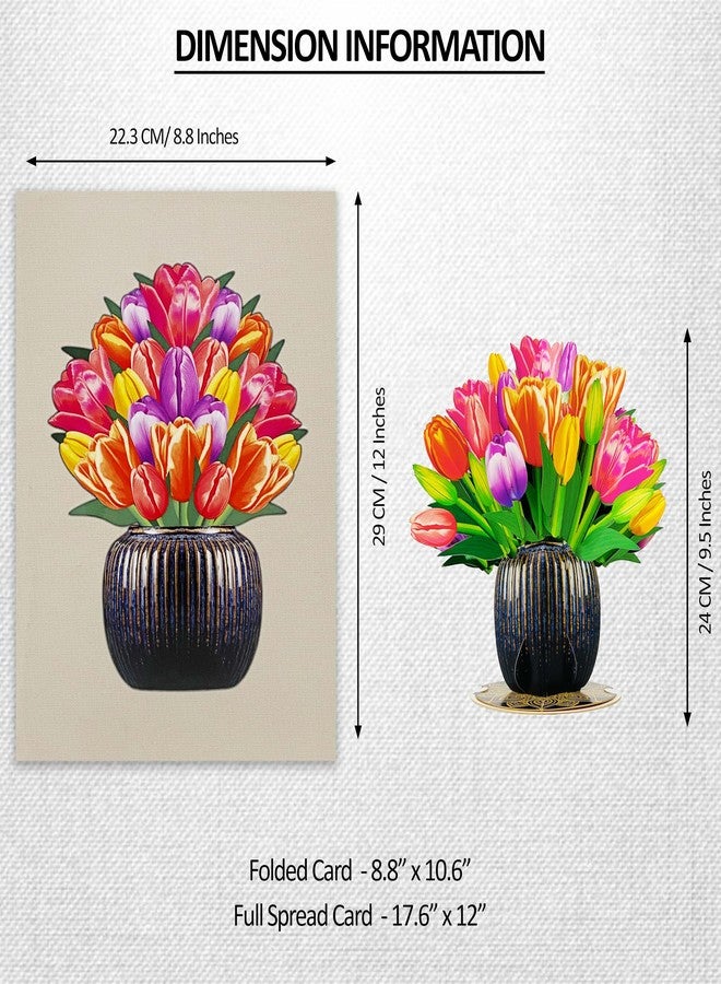 Seyal Tulip Flower Pot Bouquet 3D Pop Up Card, with Detachable Paper Flower Bouquet, Gift for Birthday, Anniversary, Thank You, All Occasion - Includes Note - Image 3